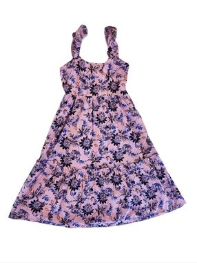 J Crew Factory Purple Floral Midi Sundress with Ruffled Straps - Women's Size 10